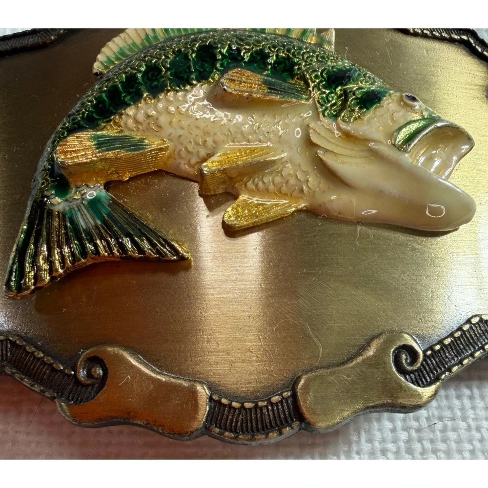 Vintage Raintree Bass Fishing Belt‎ Buckle Enamel Largemouth Fish 1979 USA Made